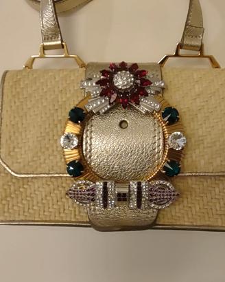 Borsa MIU MIU in raffia e pelle oro