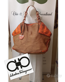 SALVATORE FERRAGAMO BORSA SHOPPING rafia e rettile