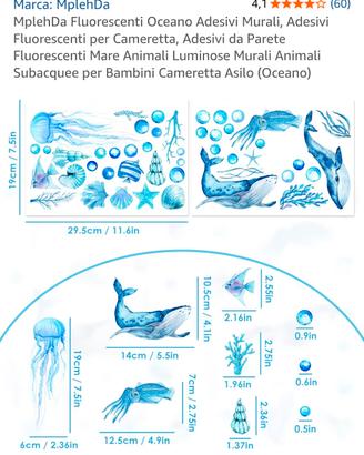 Stencil e adesivi fosforescenti animali marini