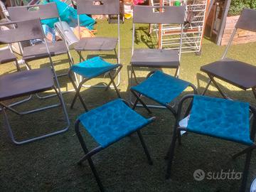 6 sedie pieghevoli plastica ferro 4 sgabelli