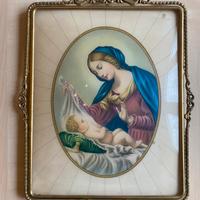 stampa vintage madonna bambino cornice in metallo