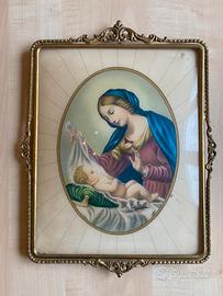 stampa vintage madonna bambino cornice in metallo
