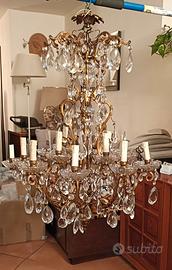 Lampadario vintage metallo e cristallo