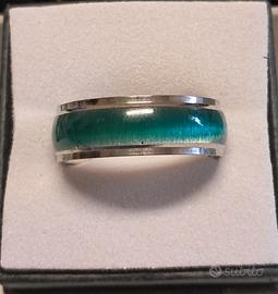 Anello in acciaio inox con inserto verde/blu