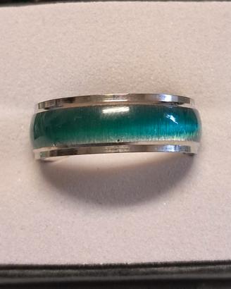 Anello in acciaio inox con inserto verde/blu