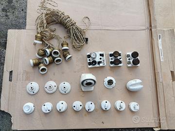 Portalampade ed interruttori vintage  in ceramica