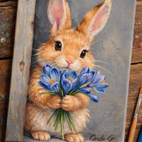 Quadro di un coniglietto con fiori