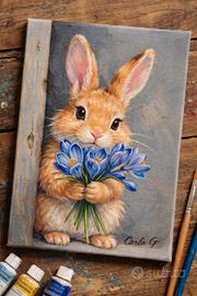 Quadro di un coniglietto con fiori