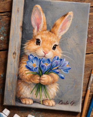 Quadro di un coniglietto con fiori