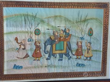 Dipinto a mano su seta,arte MOGHULmeta XX sec.