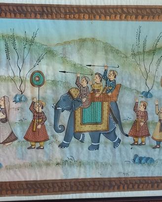 Dipinto a mano su seta,arte MOGHULmeta XX sec.