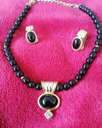 set collana perle nere e orecchini