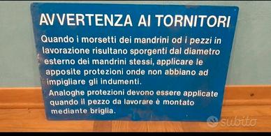 Cartello avvertenza ai tornitori