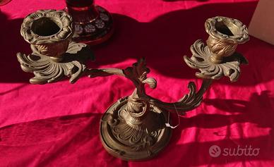 Antico candelabro in ottone, prima metà del '900