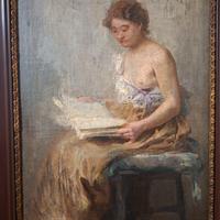 Evaristo Cappelli - Olio su tela - Donna che legge