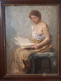 Evaristo Cappelli - Olio su tela - Donna che legge