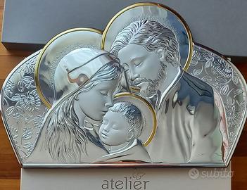 Icona Sacra Famiglia in argento placcato