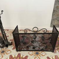 Set utensili da camino + griglia parafuoco