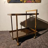 Carrello bar vintage in ottone con 2 ripiani vetro