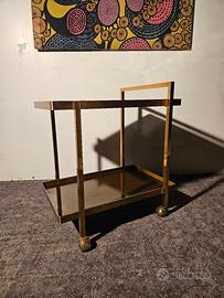 Carrello bar vintage in ottone con 2 ripiani vetro