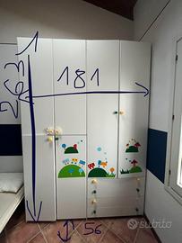 Armadio cameretta bambini bianco 6 ante 4 cassetti