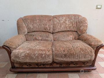 Salotto velluto legno massello divano + 2 poltrone