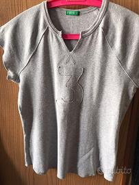 Maglietta Benetton grigia con numero 3 100% cotone