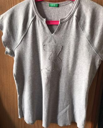 Maglietta Benetton grigia con numero 3 100% cotone