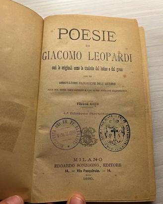 Libro antico di Giacomo Leopardi del 1880