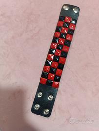 Bracciale con borchie rosso/nero, punk/rock