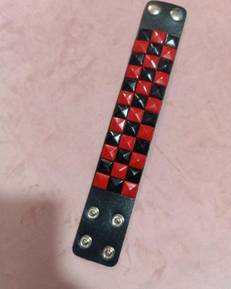 Bracciale con borchie rosso/nero, punk/rock