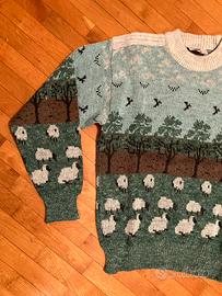 Maglione vintage lana e alpaca disegno paesaggio