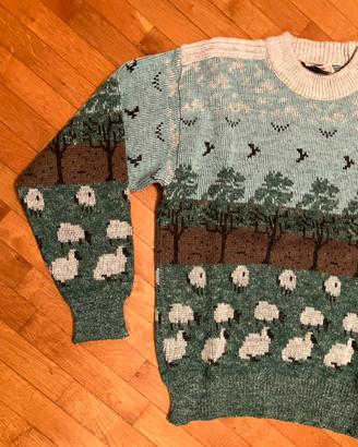 Maglione vintage lana e alpaca disegno paesaggio