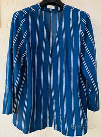 Giacca Kimono Oltre Blu Righe Lino Cotone Tg 52