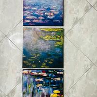 Set 3 Quadri Monet Ninfee 40x40 con Cornice
