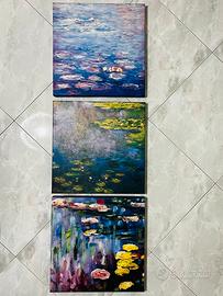 Set 3 Quadri Monet Ninfee 40x40 con Cornice