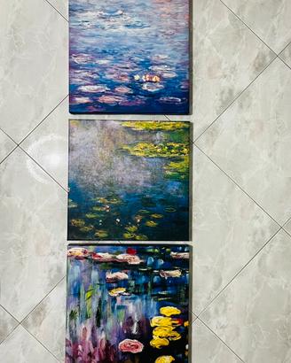 Set 3 Quadri Monet Ninfee 40x40 con Cornice