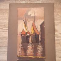 Quadro dipinto a olio su legno 25x13 – Barche