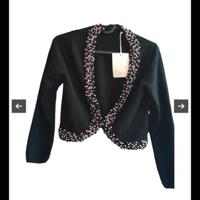 Microcardigan nero in cashmere con perle 