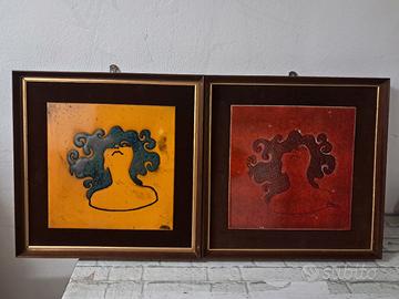 coppia di pannelli in ceramica di faenza