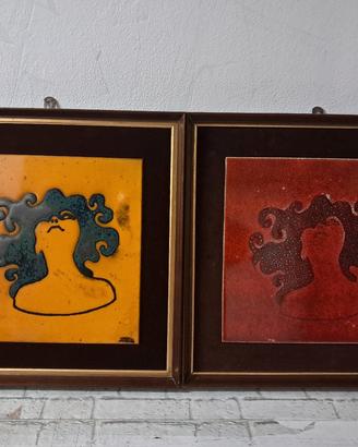 coppia di pannelli in ceramica di faenza