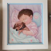 dipinto bambino con il cane dipinto ad olio 