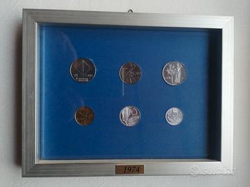 Quadro con monete Repubblica Italiana 1974