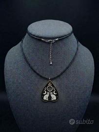 🖤Collana in Vera Pelle Nera  con placche gatti 🖤