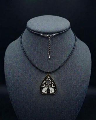 🖤Collana in Vera Pelle Nera  con placche gatti 🖤
