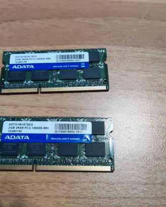 2 x ADATA 2GB PC3-10600S DDR3 SODIMM AD73I1B1672EG