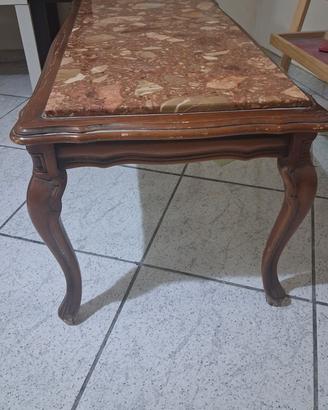 Tavolino da salotto vintage con piano in marmo