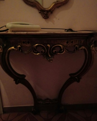 Consolle legno e cornice con specchio