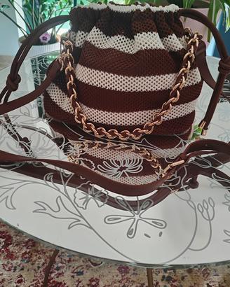 Borsa a Secchiello a Righe on Crochet/Rete