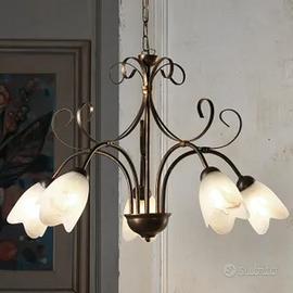 Lampadario a 6 Luci in Metallo e Vetro 